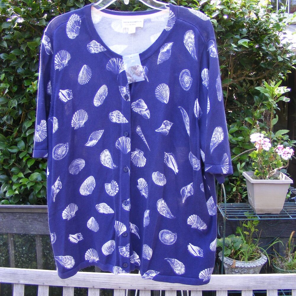 Ladies Size XL Blue Seashells Cardigan Jacket by Bridgehampton Isaac Mizrahi
